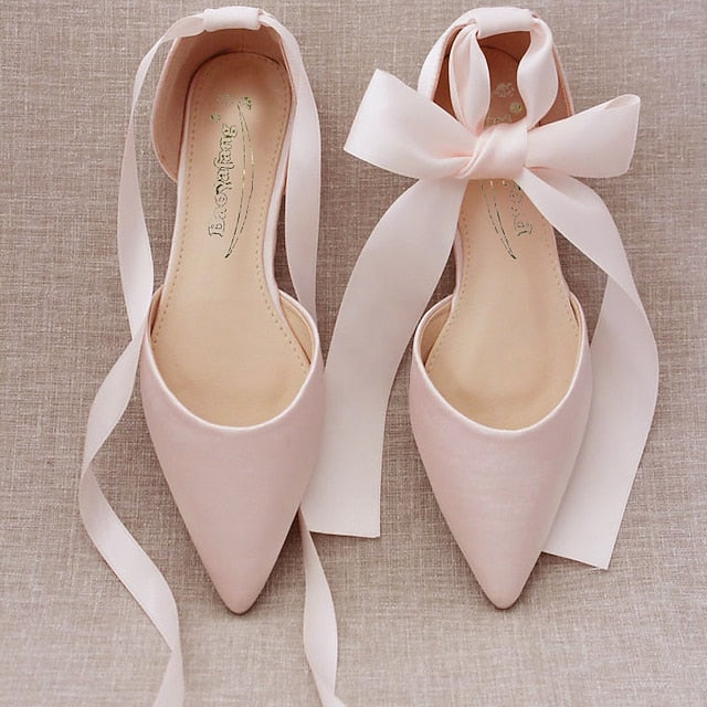 Women's Ribbon Comfortable Satin – Flats Tie Ballet FashionChic