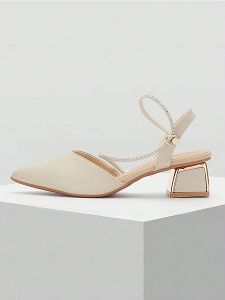 Women's Toe Pointed Heels Elegant with Rhinestone Slingback FashionChic