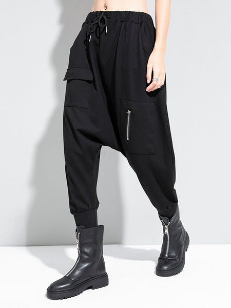 Simple Black Elasticity Waist Pockets Harem Pants WS012 shopify