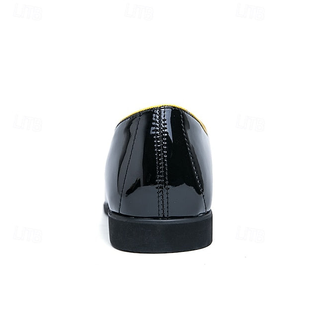 with Leather Patent Yellow Black Faux Men's Loafers Trim FashionChic