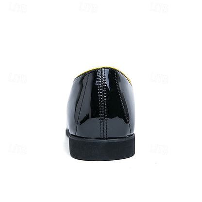 with Leather Patent Yellow Black Faux Men's Loafers Trim FashionChic