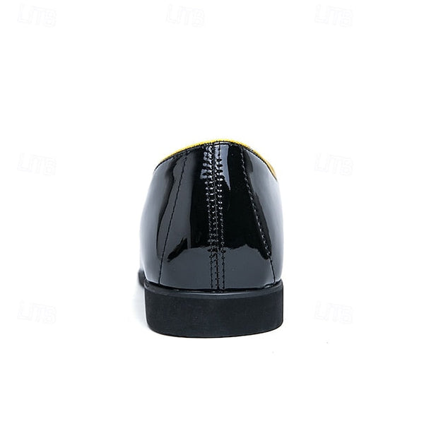 with Leather Patent Yellow Black Faux Men's Loafers Trim FashionChic