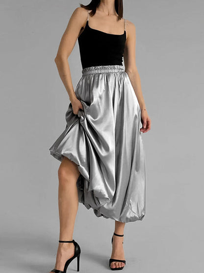 Chic Silver High Waisted Pleated A-Line Skirts WS011 shopify