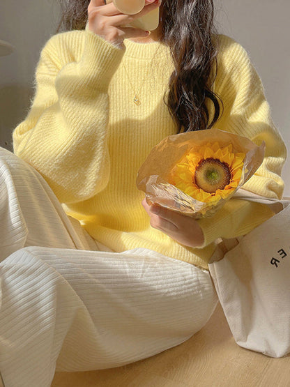 Cute Yellow Round-Neck Long Sleeve Sweater AN1041 Genistyle Shop