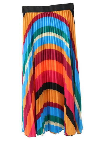 Unique Rainbow Wrinkled Striped Chiffon Skirt Summer AZ1034 shopify