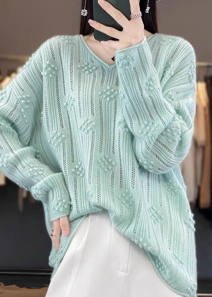 Casual Rose V Neck Hollow Out Cotton Knit Sweaters Fall QP016 OL-NTP241001