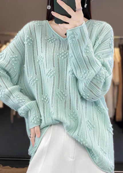 Casual Rose V Neck Hollow Out Cotton Knit Sweaters Fall QP016 OL-NTP241001