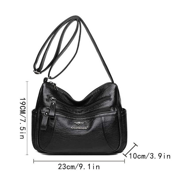 Shoulder Women's Bag Leather Black – Faux Multi-Pocket FashionChic