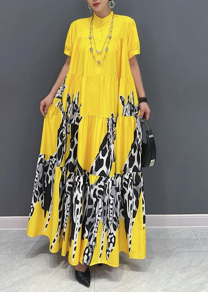 Modern Yellow Print Patchwork Long Dresses Summer AO1051 JDML-SDL240909