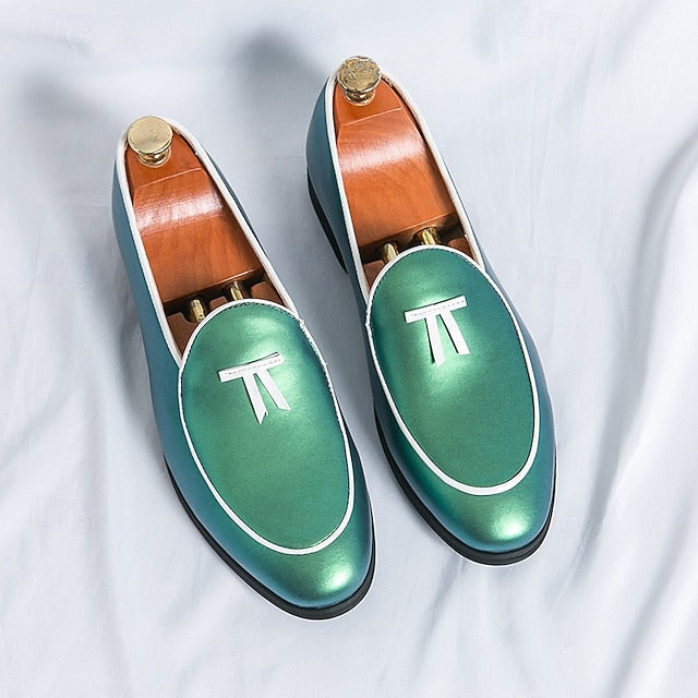 with Leather Patent Yellow Black Faux Men's Loafers Trim FashionChic