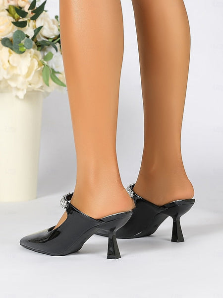 Slip-On Women's Heeled Embellished Pointed-Toe Rhinestone FashionChic