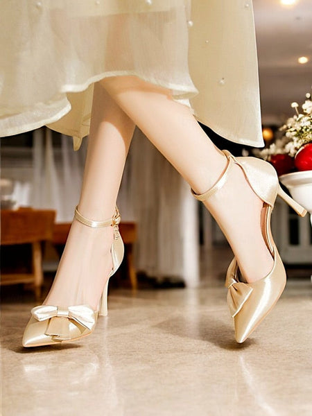 Ankle Strap – Champagne Pointed Pumps Women's Classy Bow FashionChic