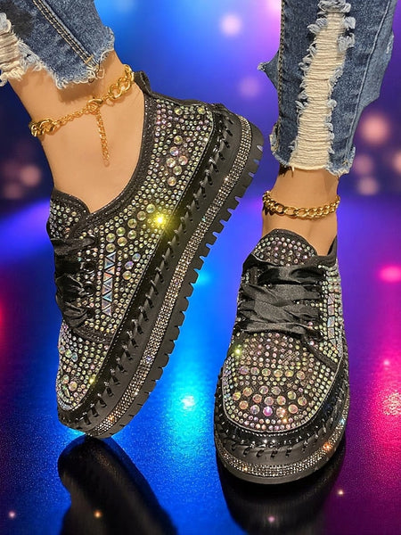 Accents Sparkling with Women's Silver Rhinestone Sneakers FashionChic