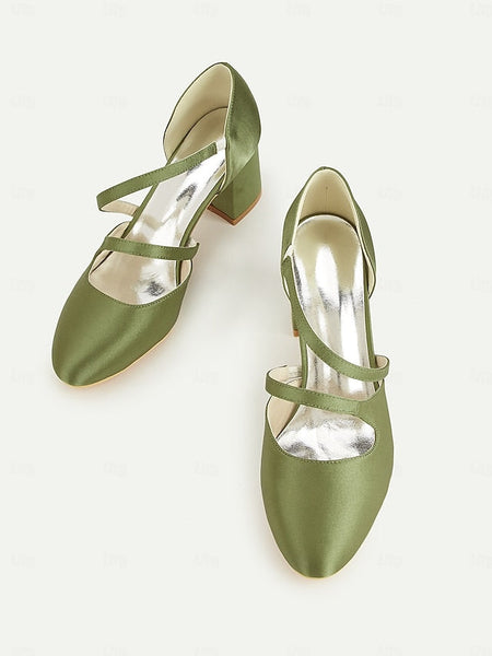 Green Elegant Women's Mary Heels 1950s Jane Satin Block – FashionChic