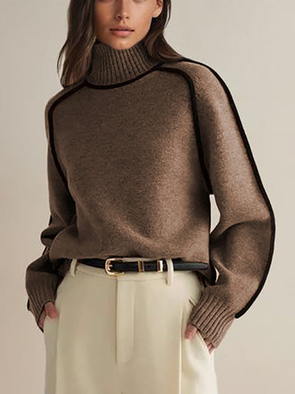 Original White High Neck Contrast Color Long Sleeve Sweater TW012 ABC