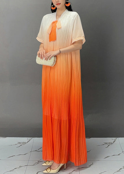 Stylish Orange Bow Wrinkled Maxi Dresses Summer AJ1021 JDML-240909