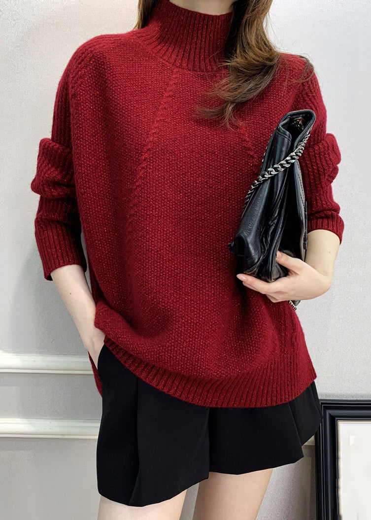 Women Red Turtleneck Cozy Cotton Knit Sweater Fall QX033 shopify