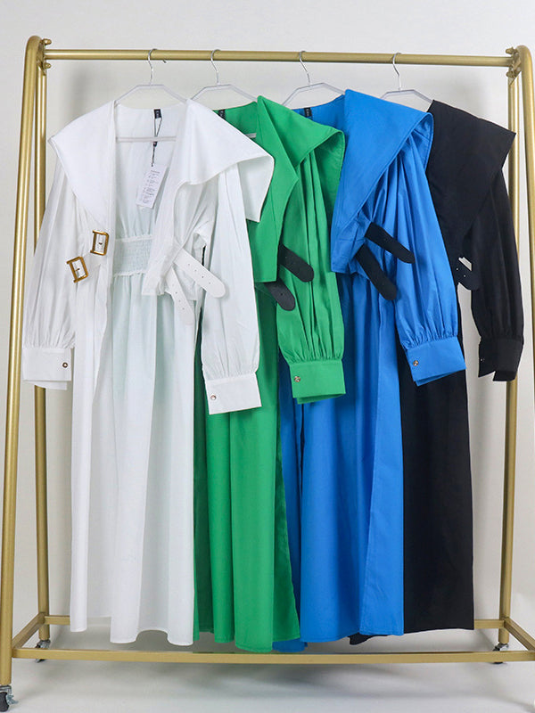 Pleated Black Asymmetric Lapel Waisted Long High Modern Belted FashionChic