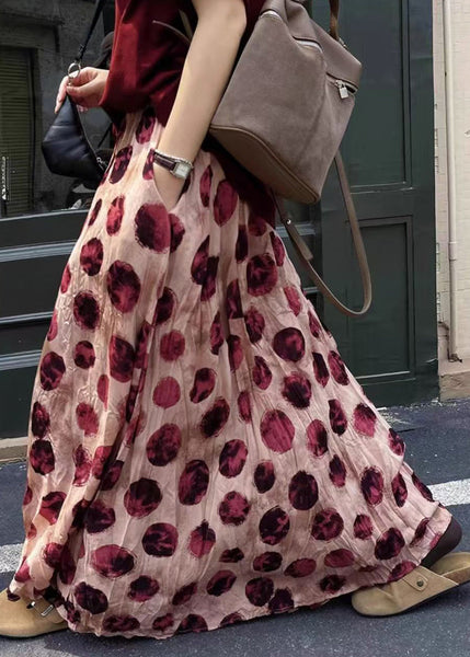 Waist Elastic Skirts Print Cotton Pink Summer FashionChic