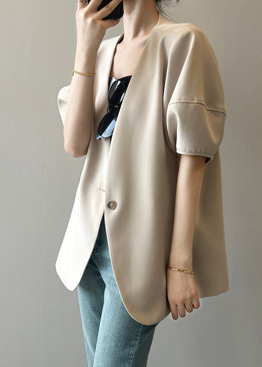 French Apricot V Neck Puff Sleeve Button Coat QC006 shopify