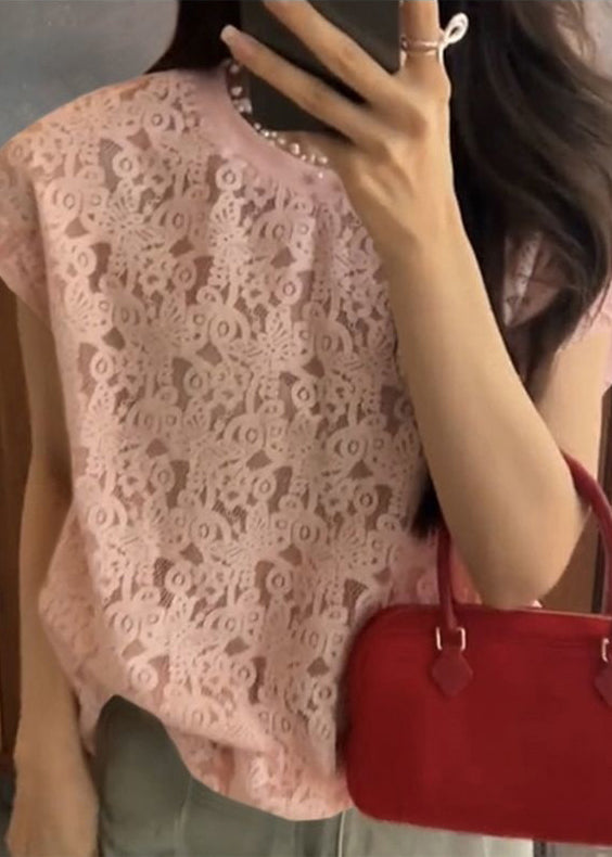 Boho Orange O Neck Hollow Out Lace T Shirt Summer EE060 shopify