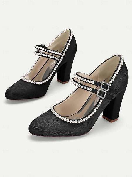 Heels Embellished Purple Mary Pearl Women's Jane - Lace FashionChic