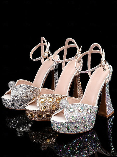 with Heel Women's Matching Rhinestone Platform Sandals High FashionChic