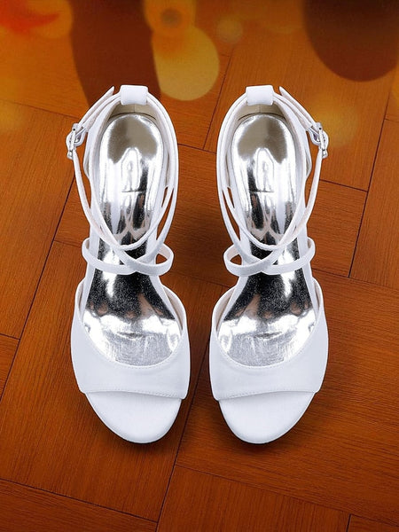 Women's Heel Strap - with Elegant Satin Sandals Block Ankle FashionChic