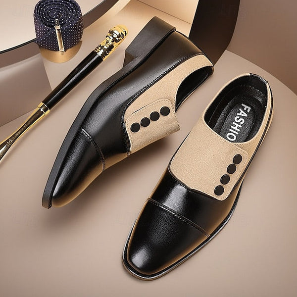 Slip-On Button Shoes Men's Black Decor Classic Dress FashionChic