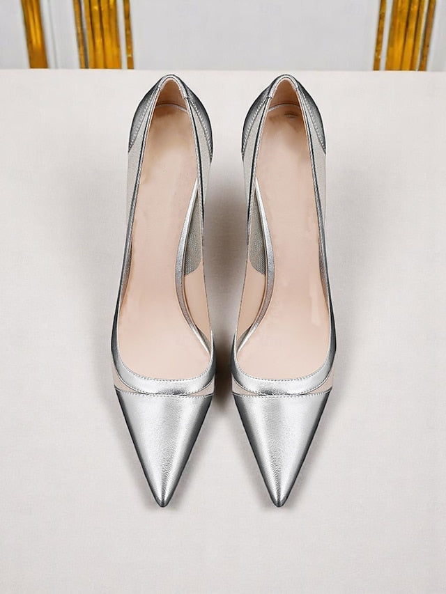 Detailing Suede Women's with Nude Toe Pumps Pointed Mesh FashionChic