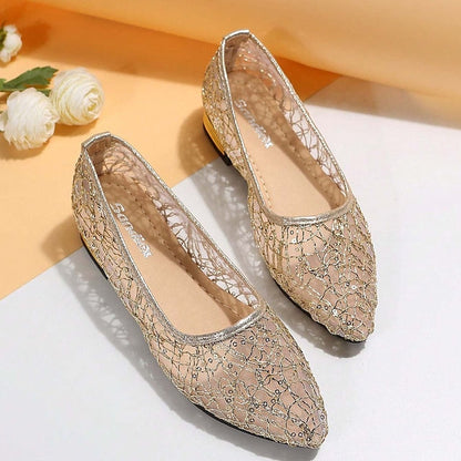 Elegant Mesh Sequin Flats Ballet Silver Women's – FashionChic
