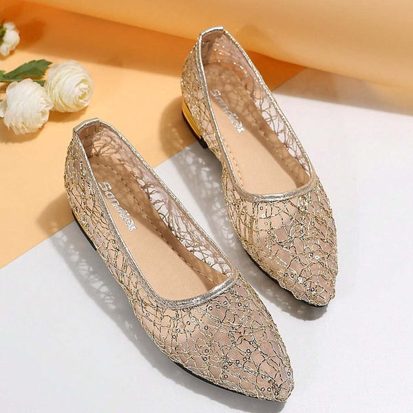 Elegant Mesh Sequin Flats Ballet Silver Women's – FashionChic