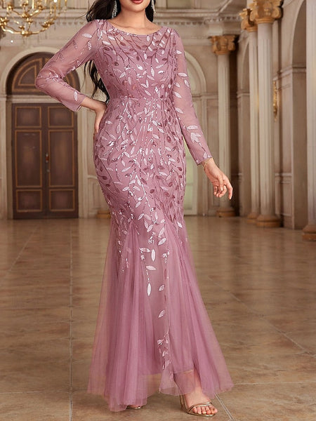 Mother Party Floor Dress Crew Bride of Neck Elegant the FashionChic