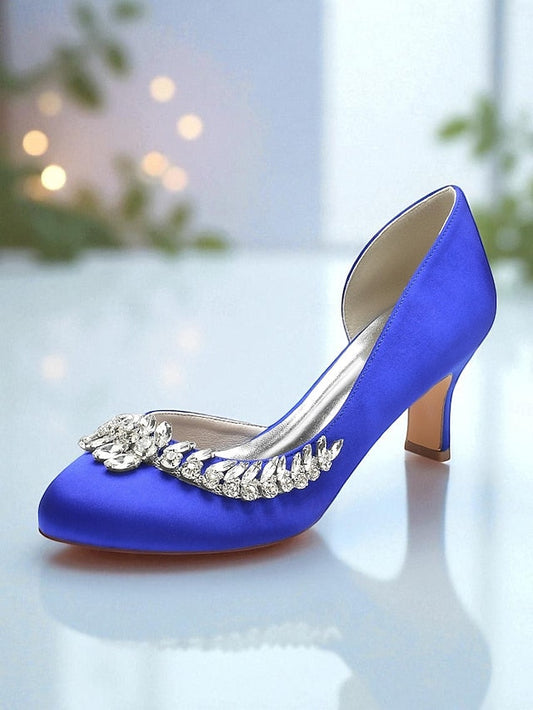 Heel Women's Silver Satin - Kitten Toe Low Heels Round FashionChic