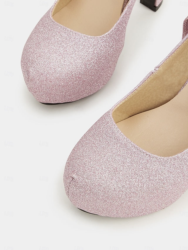 Ankle Glitter Heels Platform – Pink Women's with Strap FashionChic
