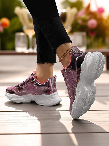 with Sneakers Platform Metallic Chunky Glitter Women's FashionChic