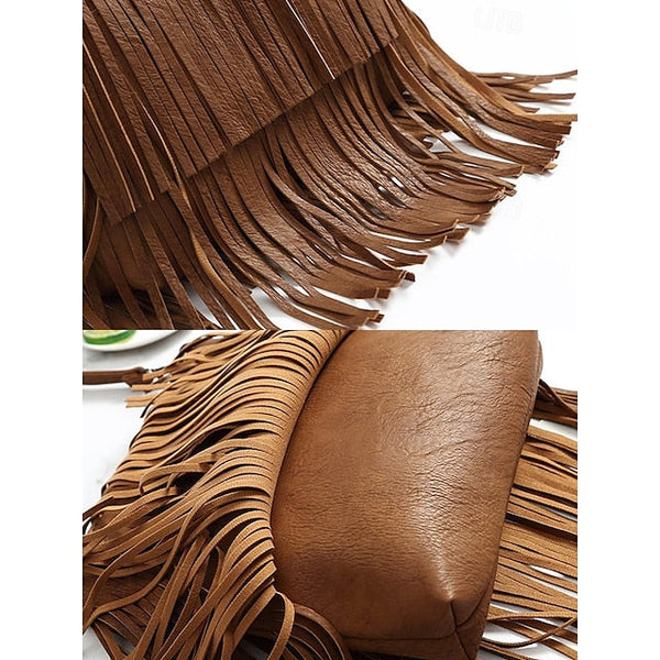 - Women's Leather Bag Faux Fringe Bohemian Crossbody FashionChic