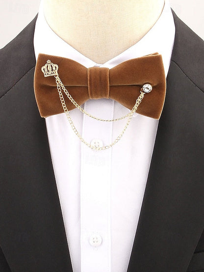 Crown Men's and with Bow Velvet Chain Detail Tie – FashionChic