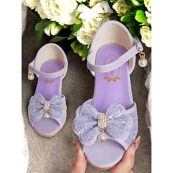 Pearl Purple Accent Sandals Glitter Bow Girls' with FashionChic