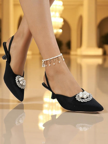 Pumps Satin with and Blue Women's Pearl Slingback FashionChic