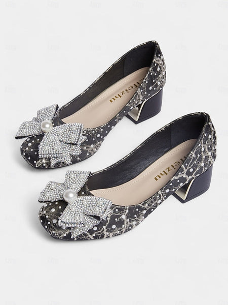 Pearl-Embellished Pumps and Bow Gold Black with Detail – FashionChic