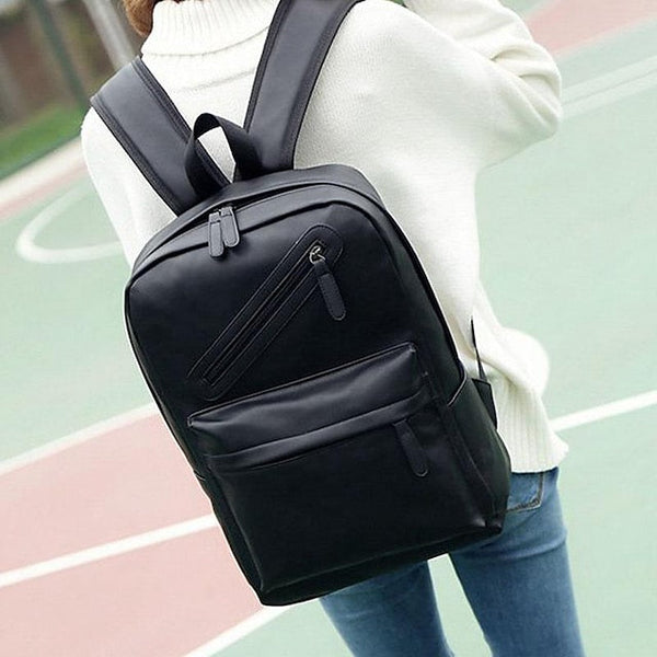 with Leather Backpack Black Faux Front Zipper Men's Pocket FashionChic