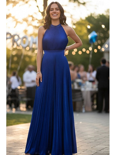 A-Line Floor Length Prom Dresses Party Open Back Sleeveless FashionChic