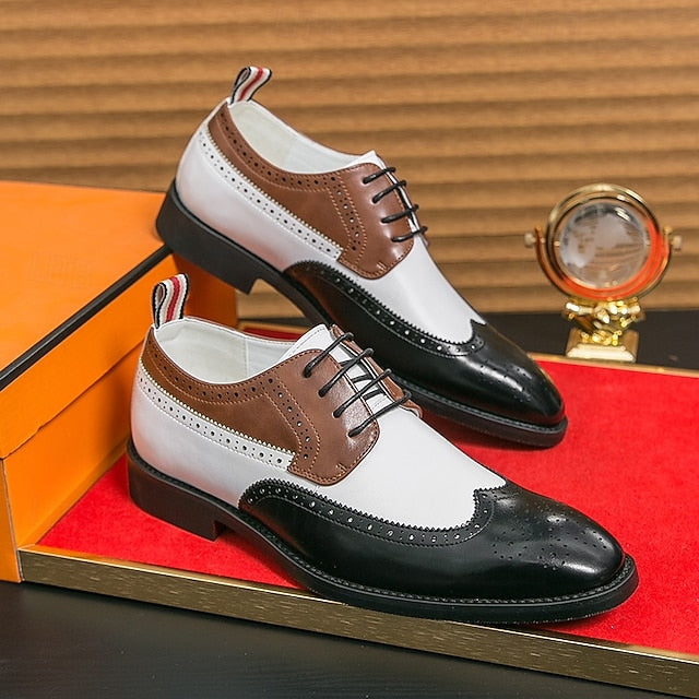 Men's Tri-Color Shoes Brogue in Oxford Black Wingtip FashionChic