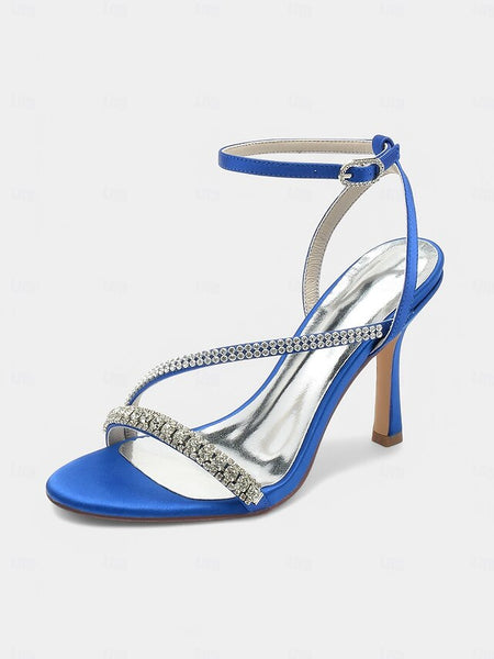 – Sophisticated Heels Strappy Champagne Satin Rhinestone FashionChic