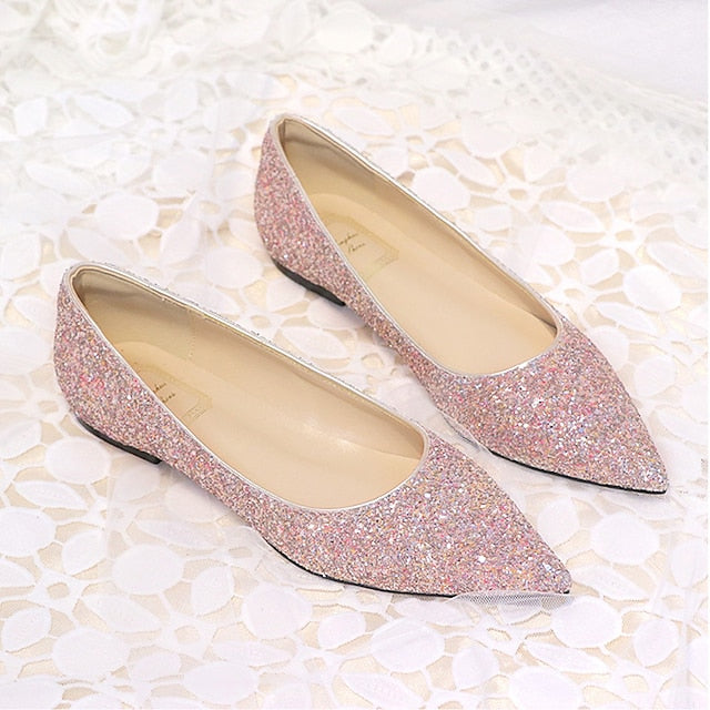 Pink Pointed Comfortable Flat Toe – Glitter Women's Shoes FashionChic