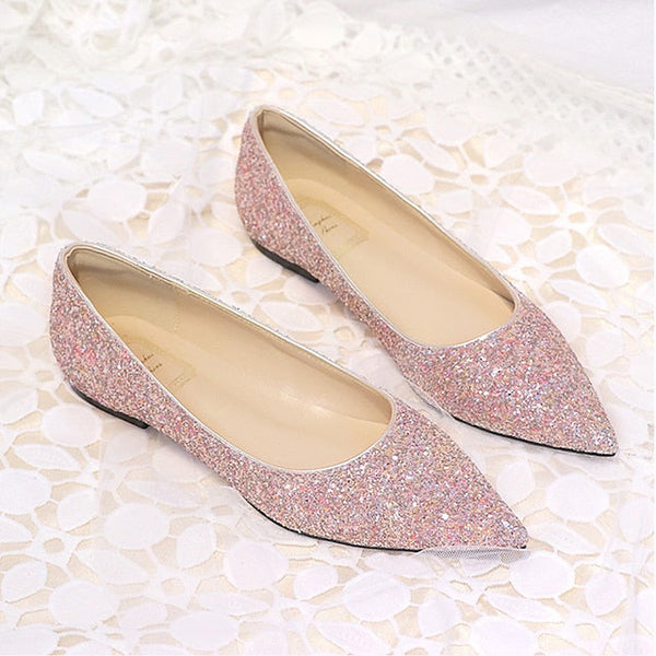 Pink Pointed Comfortable Flat Toe – Glitter Women's Shoes FashionChic