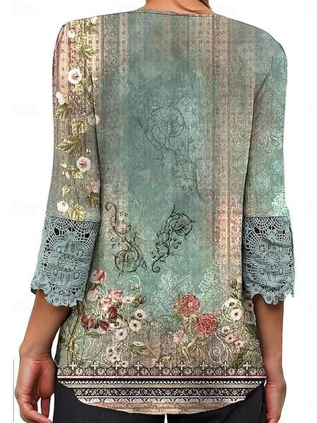 Women's Elegant Lace Tops Eyelet Blouse Casual Ombre Floral FashionChic