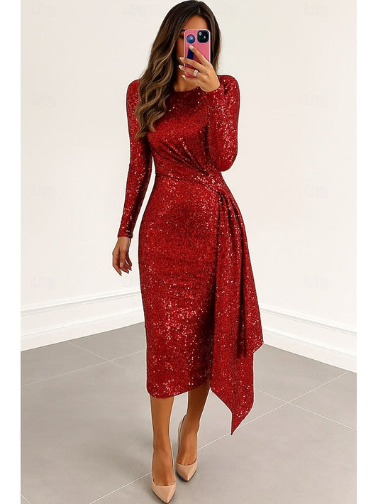 Sequined Black Red Cocktail Dresses Dress Formal Elegant Column FashionChic