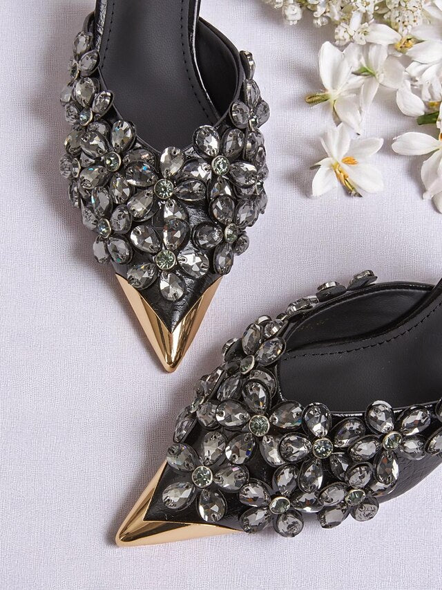 – Mules Black Rhinestone Pointed-Toe Embellished Women's FashionChic